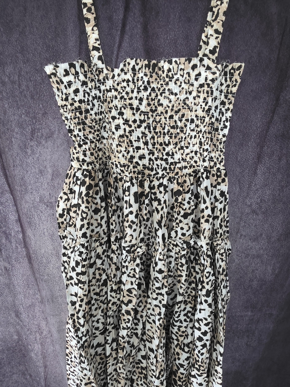 Girls Beige and Black Leopard Print Sundress